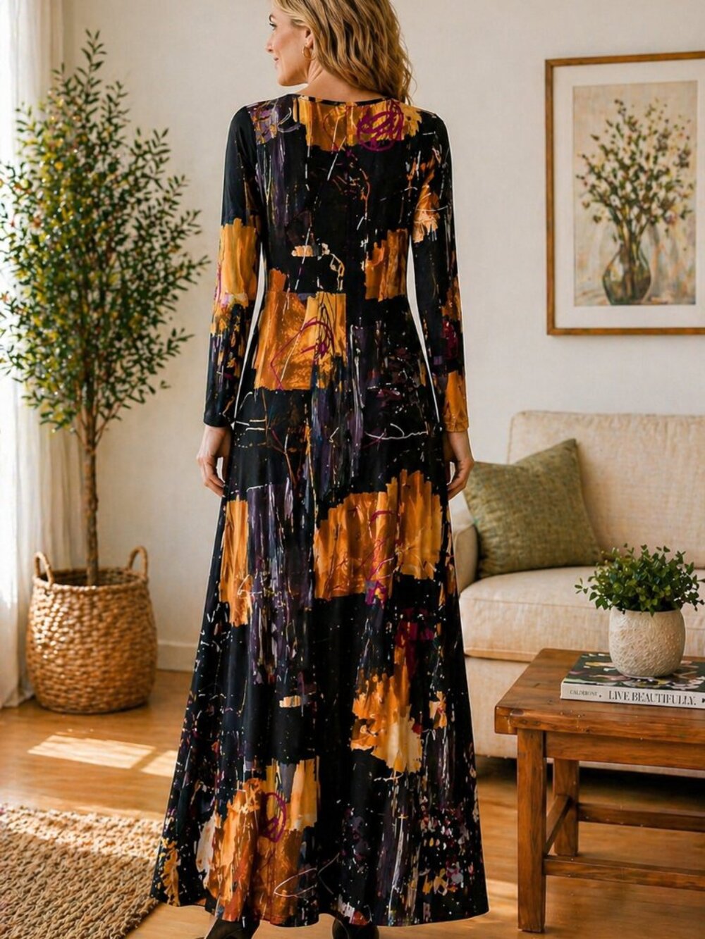 Ginette Rousseau Abstract Print Midi Dress – Made in Quebec – Size M - Picture 2 of 2